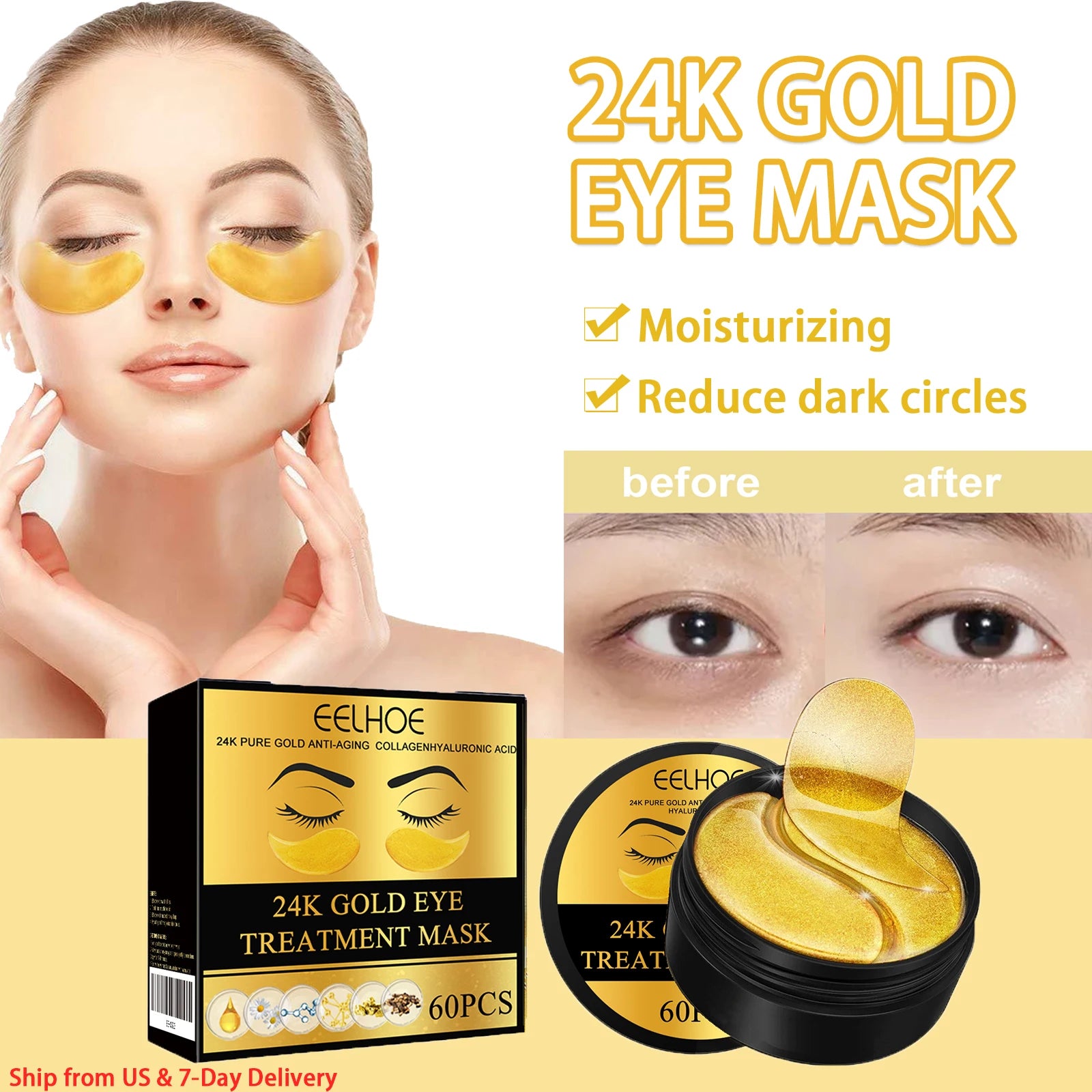 60PCS 24K Gold Eye Mask