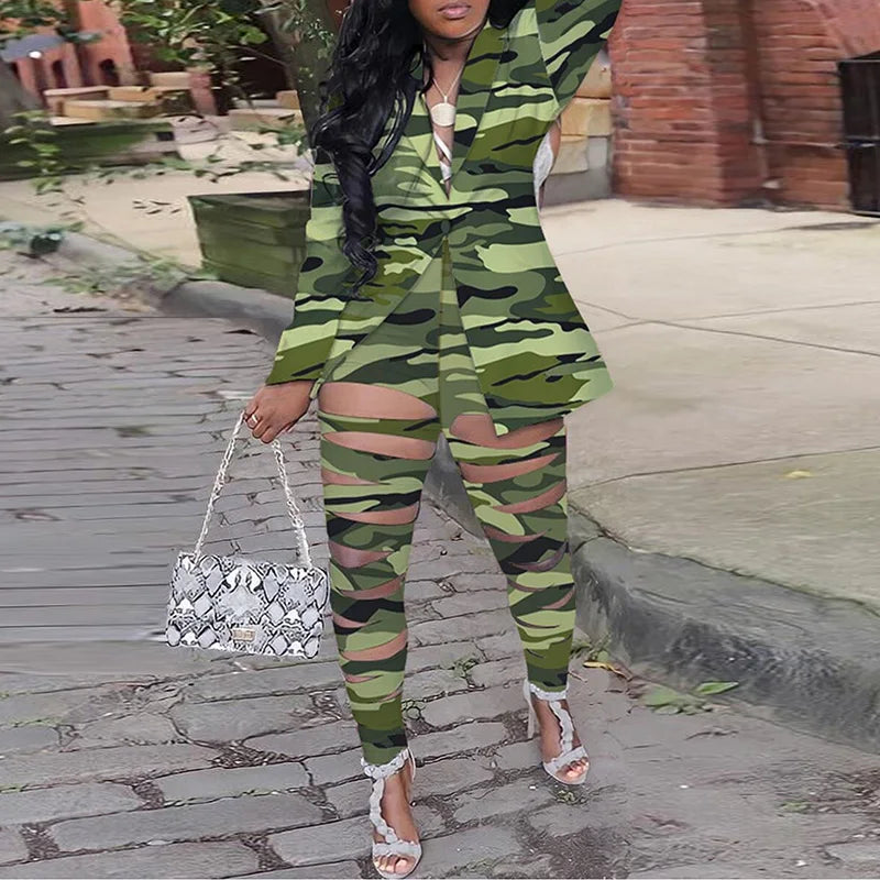 Blazer Hollow Out Pant Set